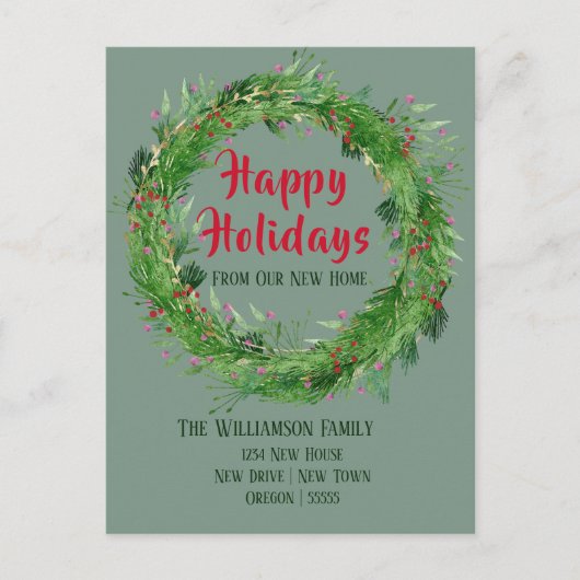 Dusty Green New Home Happy Holiday Briefkaart (Voorkant)