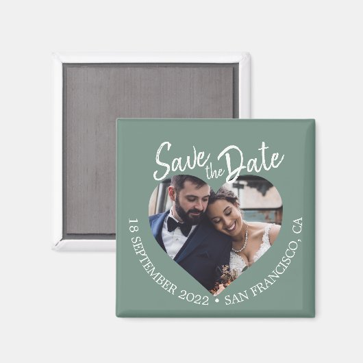 Dusty Green Photo Modern Script Save the Date Magneet (Voorkant / Achterkant)