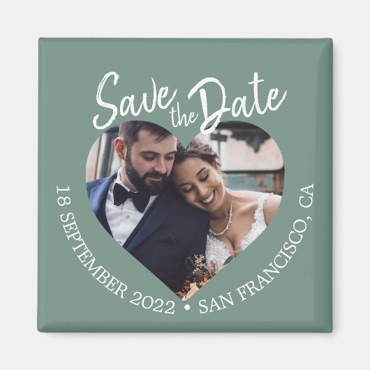Dusty Green Photo Modern Script Save the Date Magneet (Voorkant)