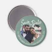 Dusty Green Photo Modern Script Save the Date Magneet (Voorkant / Achterkant)