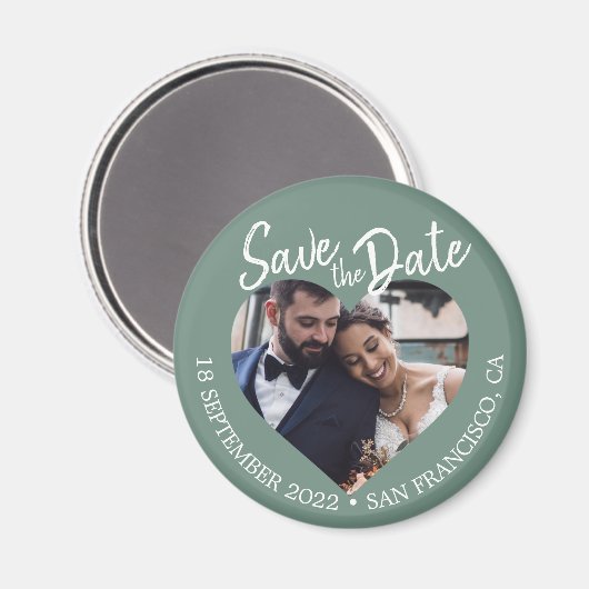 Dusty Green Photo Modern Script Save the Date Magneet (Voorkant / Achterkant)