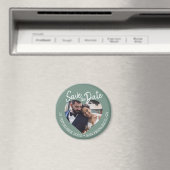 Dusty Green Photo Modern Script Save the Date Magneet (Insitu (Vaatwasser))