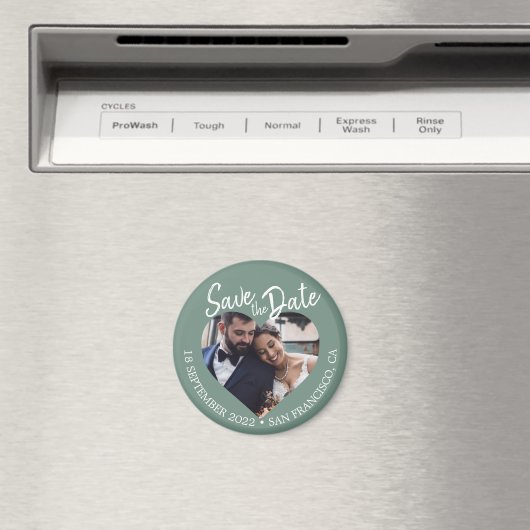 Dusty Green Photo Modern Script Save the Date Magneet (Insitu (Vaatwasser))