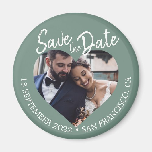 Dusty Green Photo Modern Script Save the Date Magneet (Voorkant)