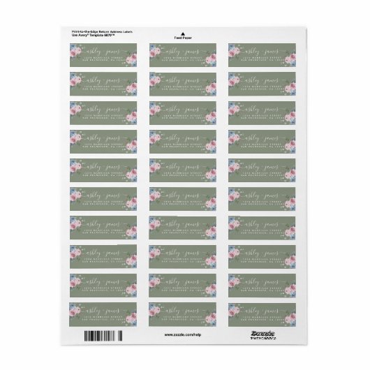 Dusty Green Pink Rose Return Address Label (Full Sheet)