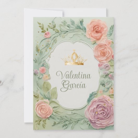 Dusty Green Quinceañera 15 Anos Bloemen Goud Kaart (Achterkant)