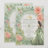 Dusty Green Quinceañera 15 Anos Bloemen Goud Kaart (Voorkant / Achterkant)