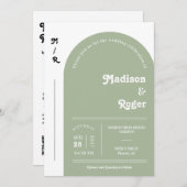 Dusty Green Retro Arch Photo QR Code RSVP Groovy Kaart (Voorkant / Achterkant)