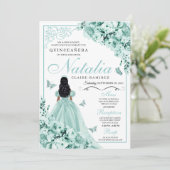Dusty Green Rozen Princess Dress Quinceanera Kaart (Staand voorkant)