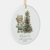 Dusty Green Sage Baby Bear First Christmas Keramisch Ornament (Rechts)