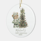 Dusty Green Sage Baby Bear First Christmas Keramisch Ornament (Links)
