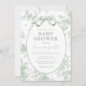 Dusty Green Sage Floral Toile Baby Shower Floral Kaart (Voorkant)