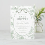 Dusty Green Sage Floral Toile Baby Shower Floral Kaart (Staand voorkant)
