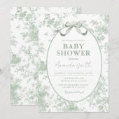 Dusty Green Sage Floral Toile Baby Shower Floral Kaart (Voorkant / Achterkant)