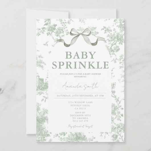 Dusty Green Sage Floral Toile Baby Sprinkle Floral Kaart (Voorkant)