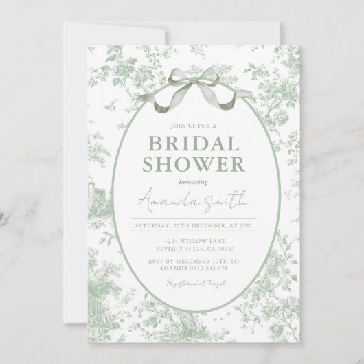 Dusty Green Sage Floral Toile Bridal Shower Kaart (Voorkant)