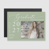 Dusty Green Script School Afstuderen Photo Magnet (Voorkant / Achterkant)
