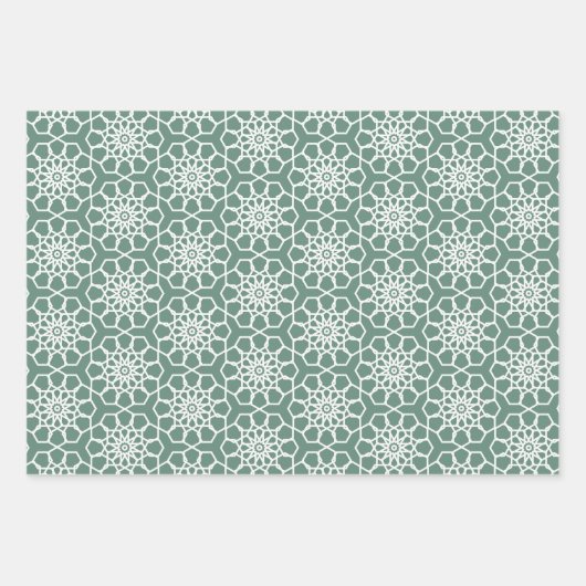 Dusty Green Seamless Arabesque Pattern Inpakpapier Vel (Voorkant 2)