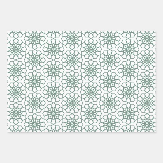 Dusty Green Seamless Arabesque Pattern Inpakpapier Vel (Voorkant)