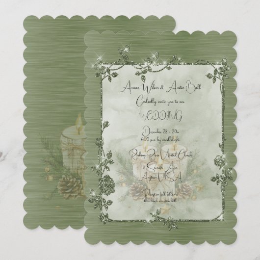 Dusty Green Shiny Elegant Sparkly Frame Wedding Kaart (Voorkant / Achterkant)