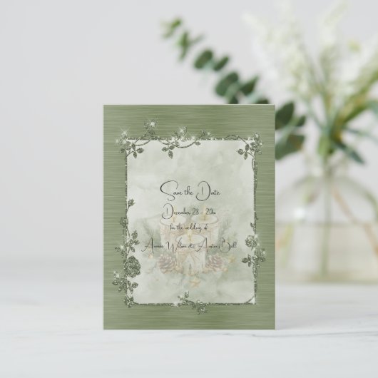 Dusty Green Shiny Elegant Sparkly Save the Date Briefkaart (Staand voorkant)