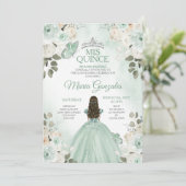 Dusty Green & Silver Mis Quince Bloemen Quinceañer Kaart (Staand voorkant)