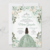 Dusty Green & Silver Mis Quince Bloemen Quinceañer Kaart (Voorkant)