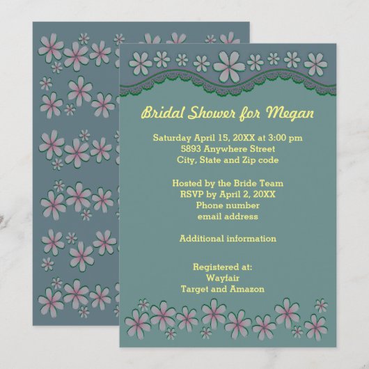 Dusty Green Six Petal Flower Vrijgezellenfeest Inv Kaart (Voorkant / Achterkant)