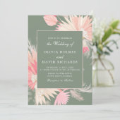 Dusty Green Tropical Orchid Wedding Invitation Kaart (Staand voorkant)