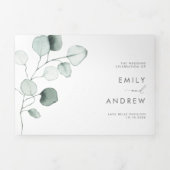 Dusty Green Waterverf Eucalyptus Leaves Wedding Drieluik Uitnodiging (Cover)