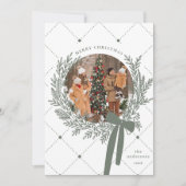 Dusty Green & White Christmas Wreath Foto Feestdagenkaart (Voorkant)