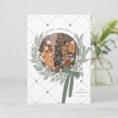 Dusty Green & White Christmas Wreath Foto Feestdagenkaart (Staand voorkant)