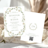 Dusty Green White Floral Wreath Bohemian Wedding Kaart