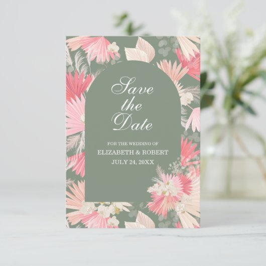 Dusty Green White Orchid Save the Date Kaart (Staand voorkant)