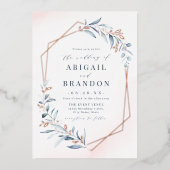 Dusty Greenery Roos Gold Geometric Rustic Wedding Folie Uitnodiging (Voorkant)