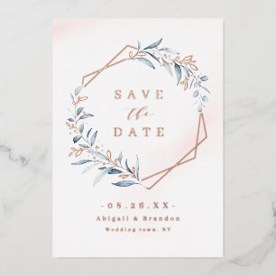 Dusty Greenery Roos Gold Geometric Save the date Folie Uitnodiging
