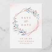 Dusty Greenery Roos Gold Geometric Save the date Folie Uitnodiging (Voorkant)