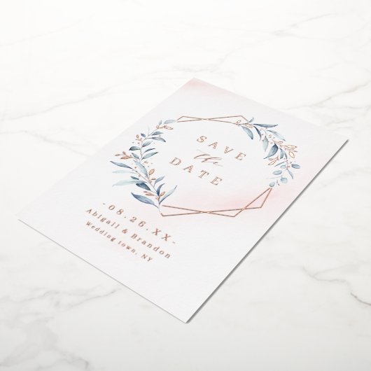 Dusty Greenery Roos Gold Geometric Save the date Folie Uitnodiging (Gedraaid)