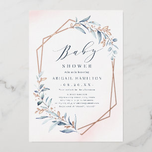 Dusty Greenery Roos Gold Rustic Baby shower Folie Uitnodiging