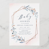 Dusty Greenery Roos Gold Rustic Baby shower Folie Uitnodiging (Voorkant)
