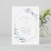 Dusty Greenery Silver Geometric Rustic Wedding Folie Uitnodiging (Staand Voorkant)