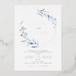 Dusty Greenery Silver Geometric Rustic Wedding Folie Uitnodiging