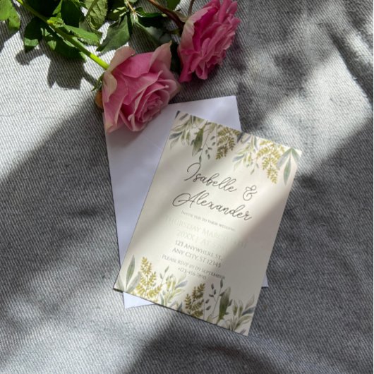 Dusty Greenery Wedding Invitation Kaart