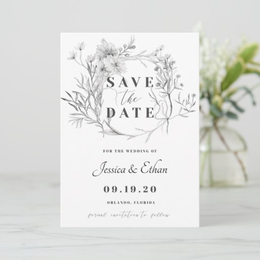 Dusty Grey Save the Date Kaart (Staand voorkant)