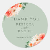 Dusty Groene Botanische Bruiloft Dank u Ronde Sticker (Voorkant)