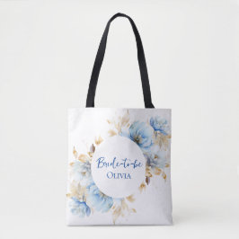 Dusty Ice Blue Floral Bruiloft Tote Bag