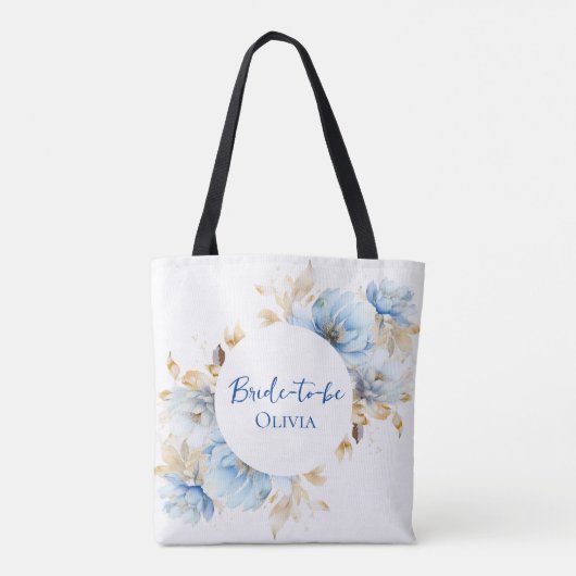 Dusty Ice Blue Floral Bruiloft Tote Bag (Achterkant)