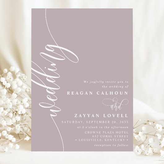 Dusty Lavendel Elegant Kalligrafie Script Bruiloft Kaart