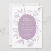 Dusty Lavendel Line Art Bloemen Vrijgezellenfeest Kaart (Voorkant)