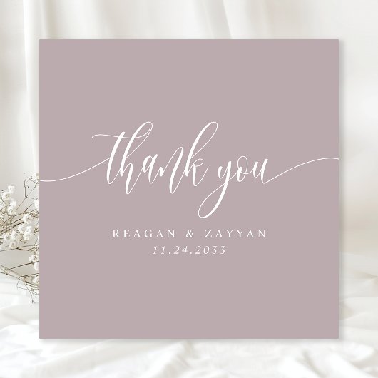 Dusty Lavendel Minimalistisch Script Bruiloft Bedankkaart